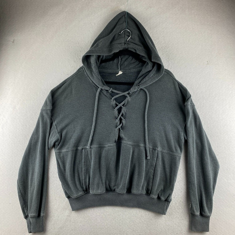 Free People Movement Hoodie Womens M Medium Gray Believe It Lace Up Pullover